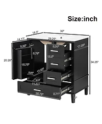 Cesicia 30 in. Wood Bathroom Vanity, Modern Cabinet with Sink Combo Set, Soft-Closing Door and 3 Drawers