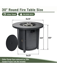 Boyel Living 30" Propane Gas Fire Pit Table, 50000 Btu Round Steel Fire Pit for Outside Patio Deck Garden Courtyard-Black