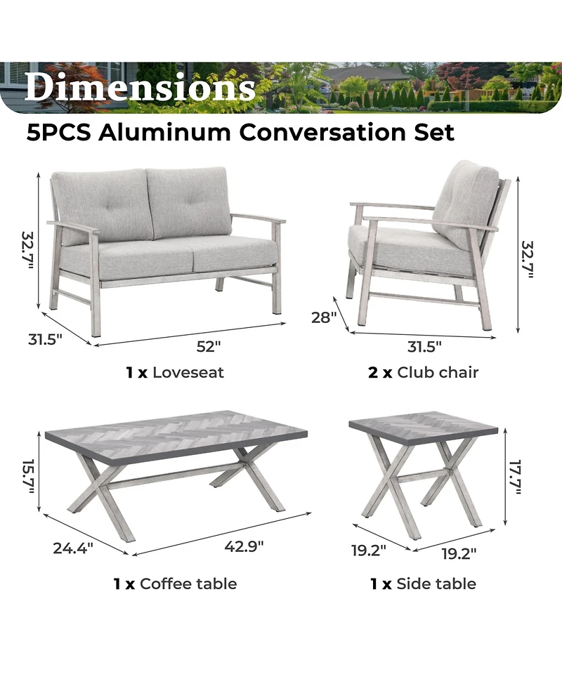 Mondawe 5-piece Aluminum Patio Conversation Set with Loveseat