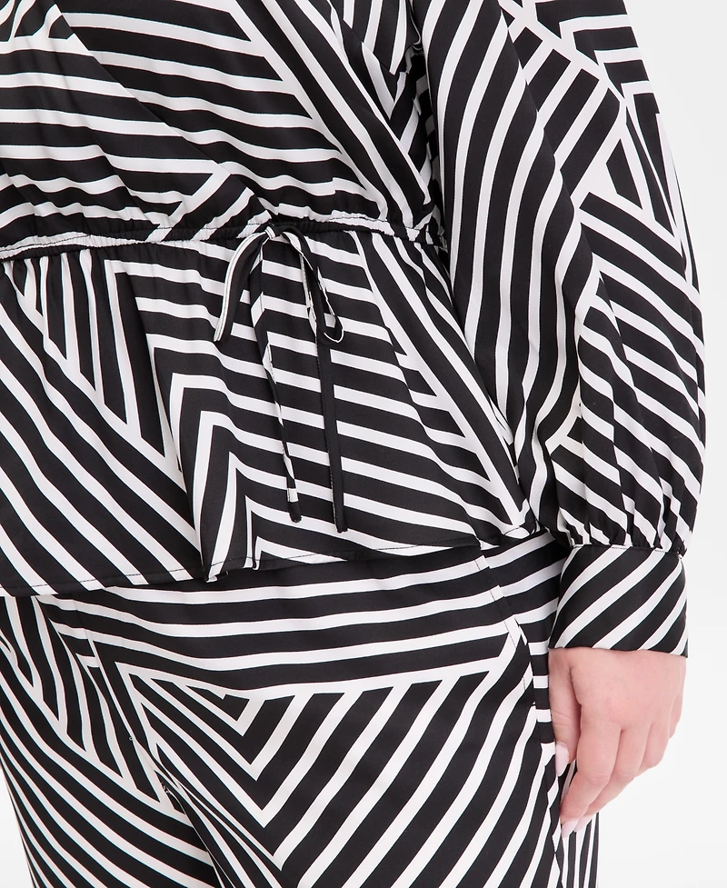 I.n.c. International Concepts Plus Printed Blouson-Sleeve Peplum Top, Macy's Exclusive
