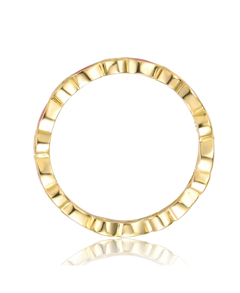 GiGiGirl 14k Yellow Gold Plated with Cubic Zirconia Colorful Marquise Light Blue/Red Enamel Stacking Ring