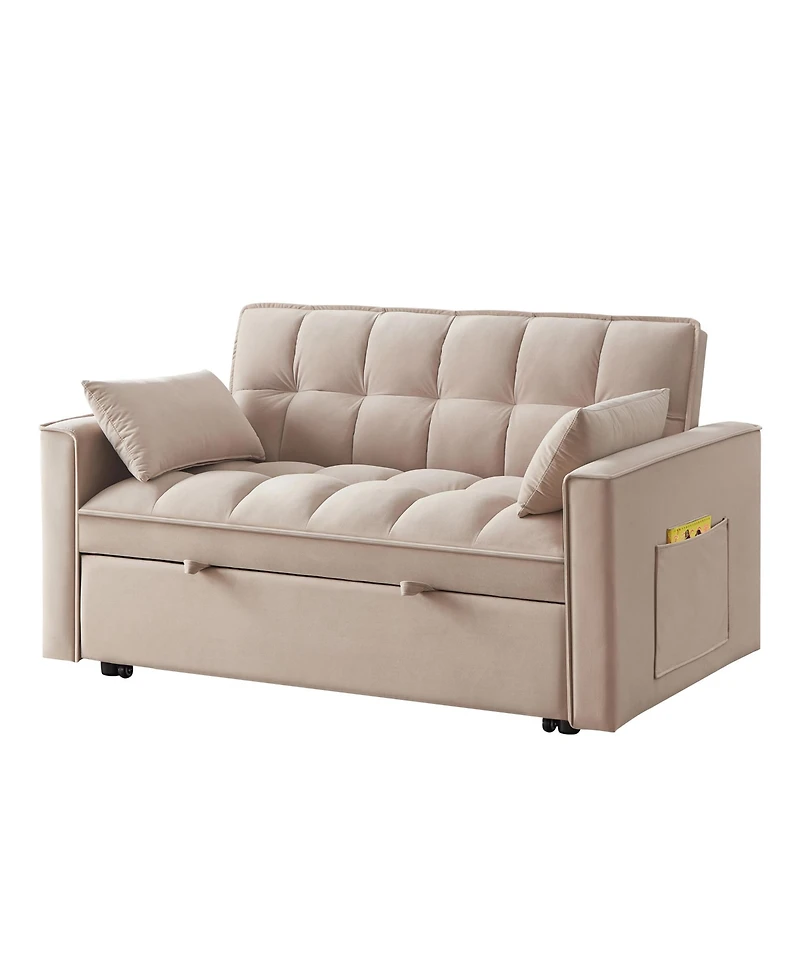 Clihome 4 in1 Loveseat Sofa Bed with Armrests & Storage Pockets, Multi-Function Tufted Pull-out Adjustable