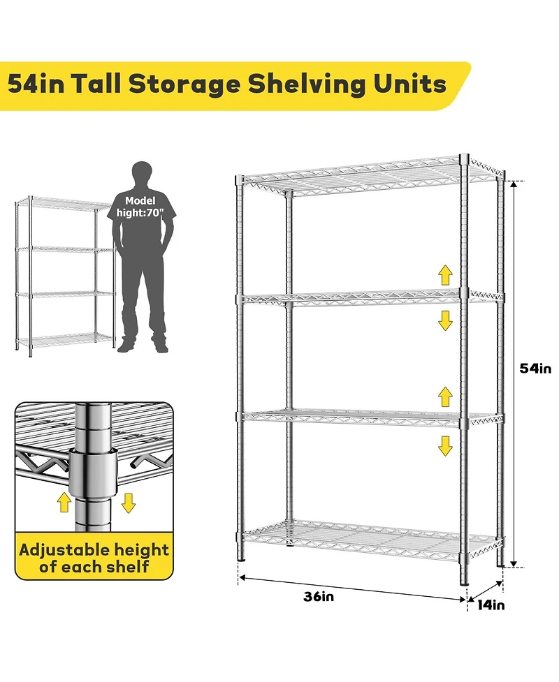 Lovmor 4-Tier 36 in W x 54 in H x 14 in D Height Adjustable Garage Wire Shelving Unit