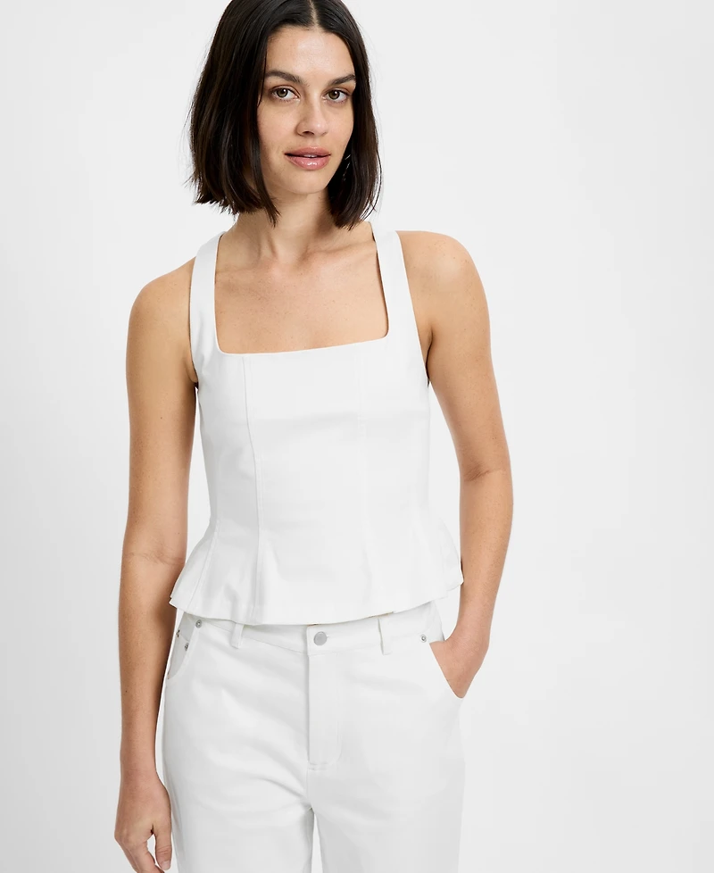 French Connection Women's Inez Twill Square Neck Peplum Top