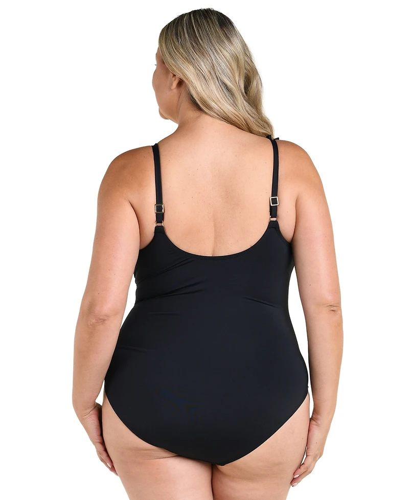 La Blanca Plus Island Goddess Ruffle V-Neck One-Piece Swimsuit