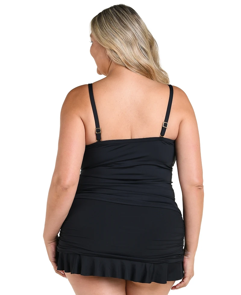 La Blanca Plus Island Goddess Ruffle Bandeau Tankini Swim Top