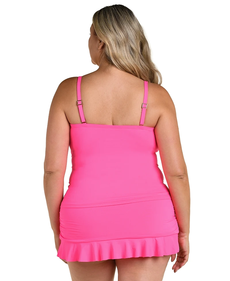 La Blanca Plus Island Goddess Ruffle Bandeau Tankini Swim Top