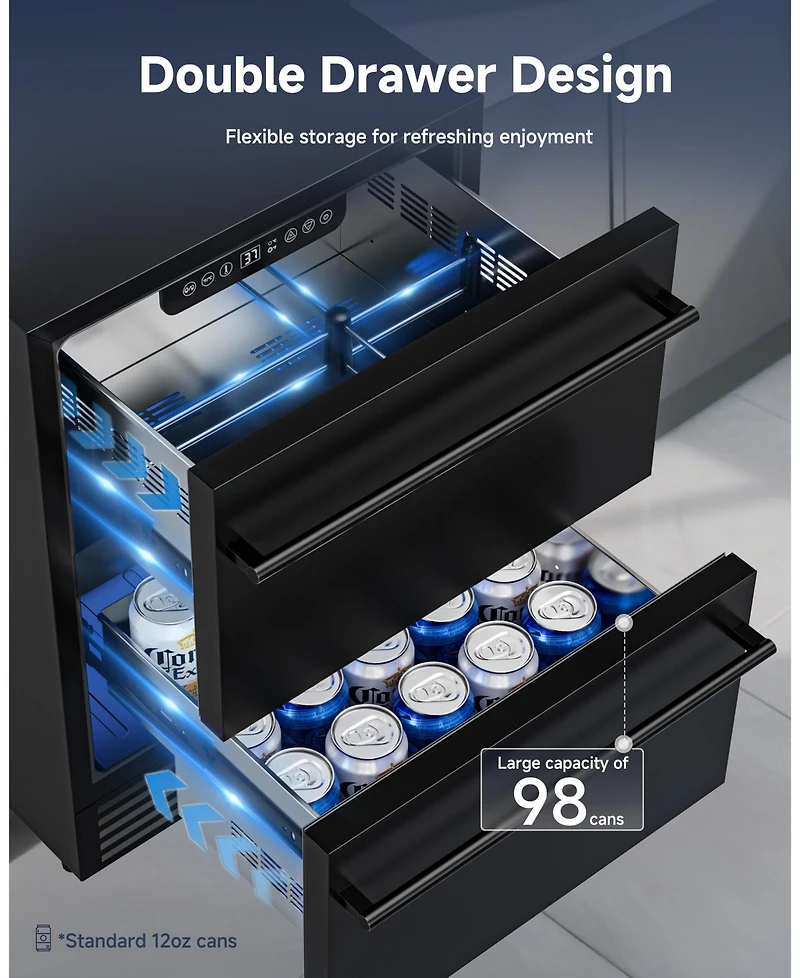 Euhomy 23.4-in W 150-Can Capacity Built-in/Freestanding Beverage Refrigerator in Black