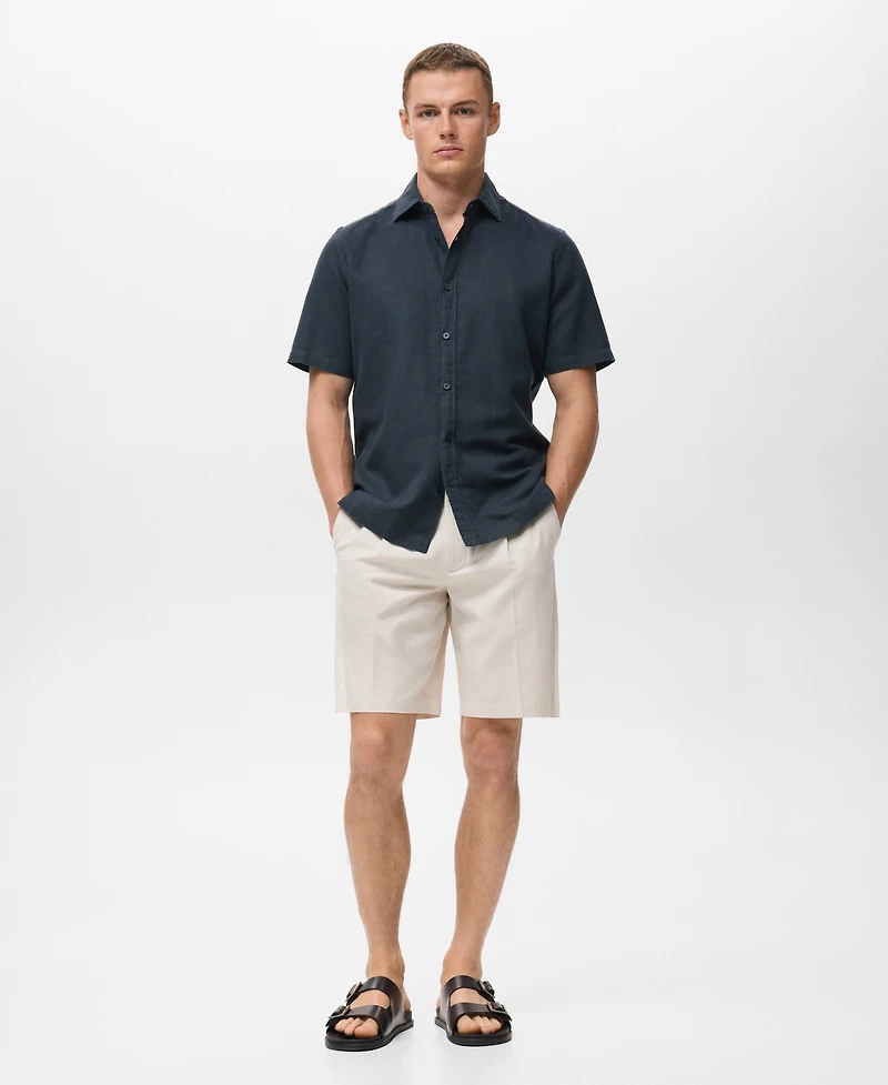 Mango Men's Short Sleeve Linen-Blend Shirt
