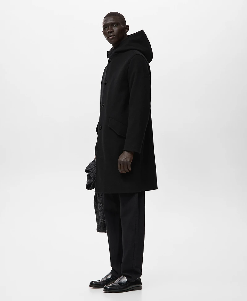 Mango Men's Wool Blend Hooded Coat