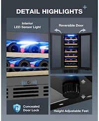 Euhomy 15-in W 30Bottles Capacity Black Built-in/Freestanding Indoor Beverage Refrigerator with Glass Door