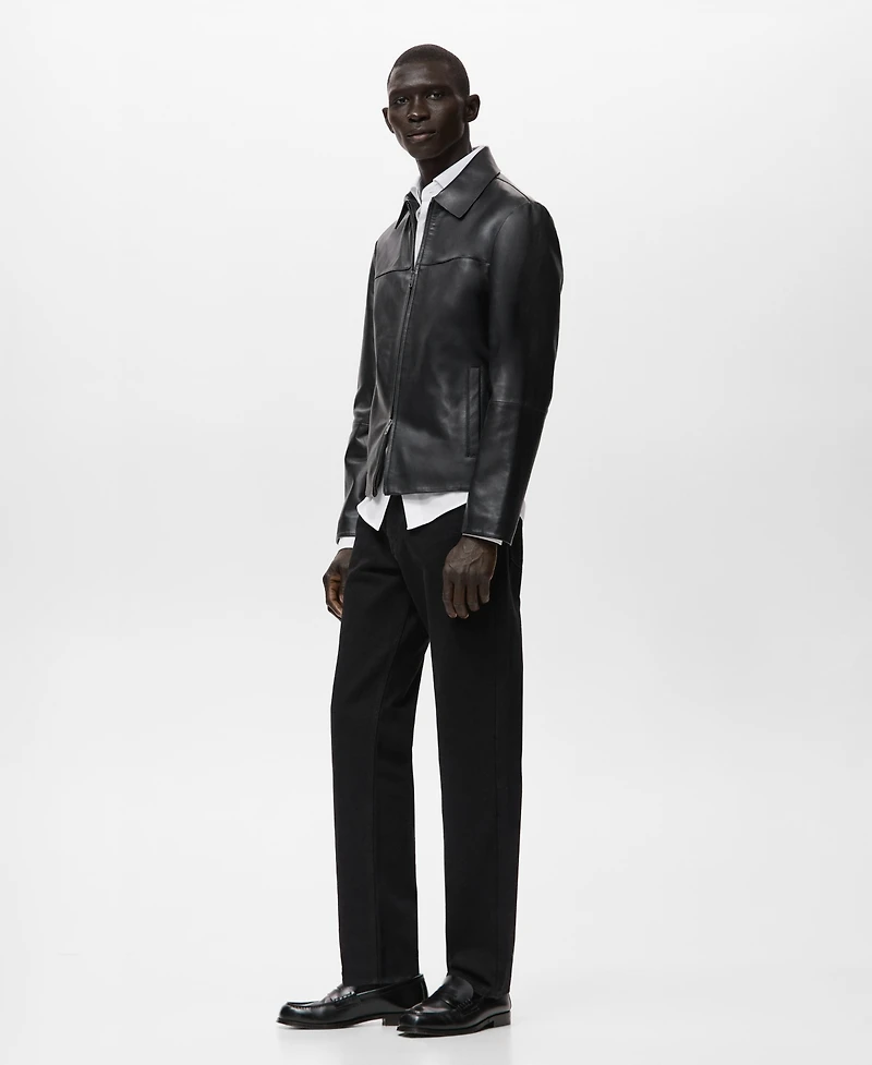 Mango Men's Pockets Leather Jacket