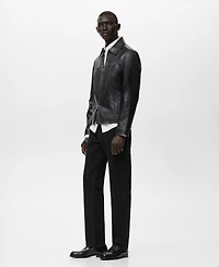 Mango Men's Pockets Leather Jacket