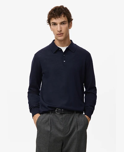 Mango Men's Merino Wool Polo Sweater