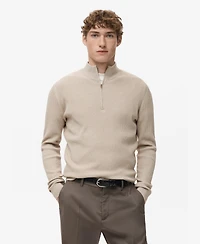 Mango Men's Zip Neck Ribbed Sweater