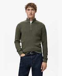 Mango Men's Zip Neck Ribbed Sweater