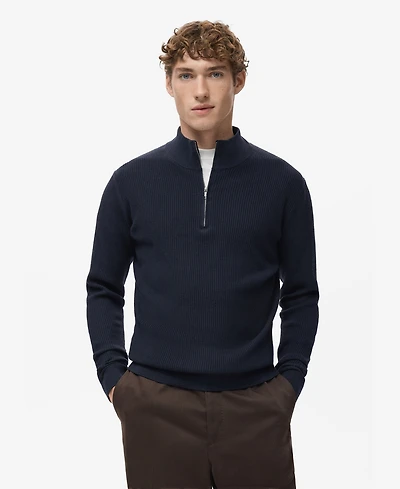 Mango Men's Zip Neck Ribbed Sweater