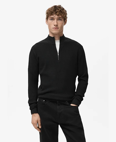 Mango Men's Zip Neck Ribbed Sweater