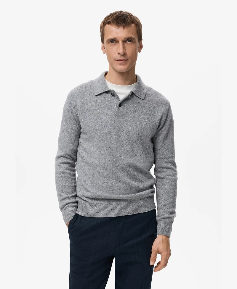 Mango Men's Knitted Wool Blend Polo Sweater