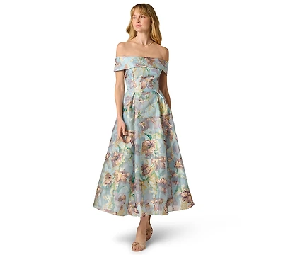 Adrianna Papell Women's Off-The-Shoulder Ankle Midi Dress