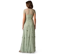 Adrianna Papell Women's Crewneck Beaded 3D Petal Ball Gown
