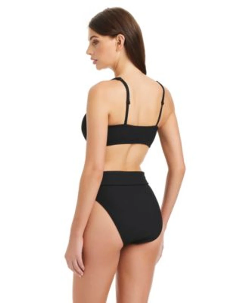 Sanctuary Womens Stay Connected Textured V Neck Bikini Top High Rise Bottoms