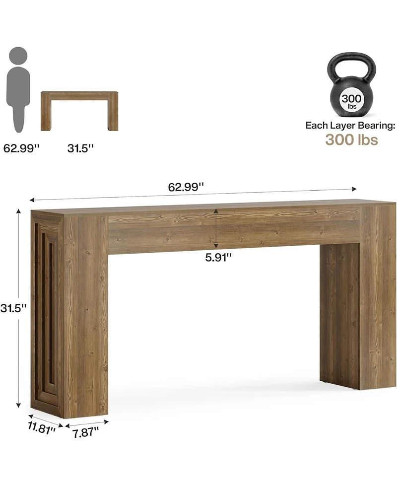 Tribesigns 63-Inch Long Console Table, Farmhouse Narrow Sofa Table Behind The Couch, Natural Brown