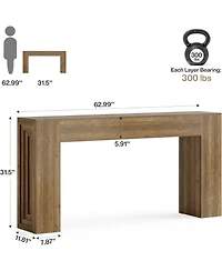 Tribesigns 63-Inch Long Console Table, Farmhouse Narrow Sofa Table Behind The Couch, Natural Brown