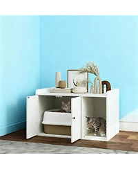 Aostirmotor Cat Litter Box Enclosure with Scratching Mat in White