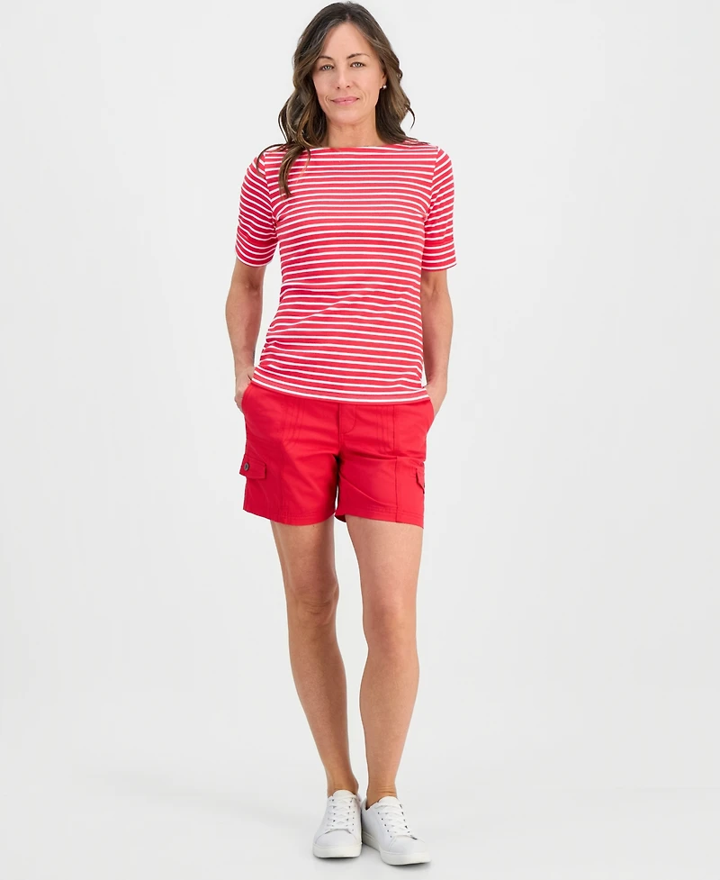 Style & Co Petite Striped Boat-Neck Elbow-Sleeve Top, Macy's Exclusive