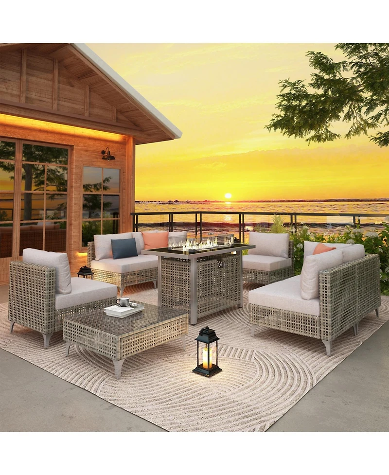 Streamdale 8-Piece Patio Set with 43'' Fire Pit Table and Cushions