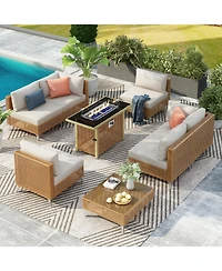 Streamdale 8-Piece Patio Set w/ 43" Fire Pit Table & Cushions