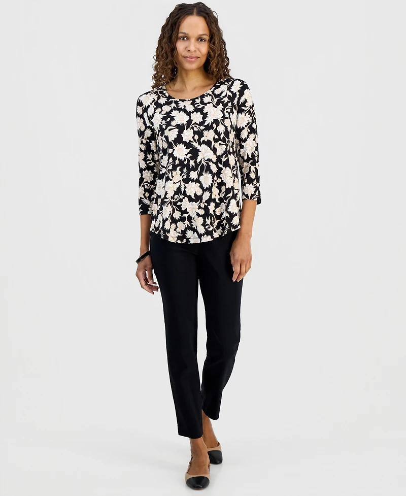 Jm Collection Petite Scoop-Neck Printed 3/4-Sleeve Top, Macy's Exclusive