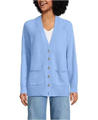 Lands' End Women's Drifter Varsity Vneck Relaxed Cardigan Sweater