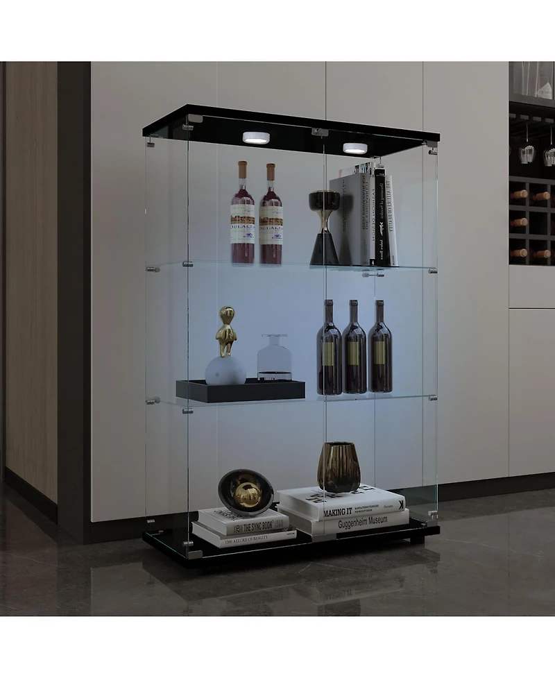 Streamdale Furniture Tempered Glass Display Cabinet w/ Light & Adjustable Feet