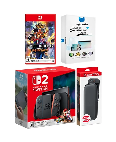 Nintendo Switch 2 + Mario Kart World, Street Fighter 6, MightySkins Code and Protective Case Bundle