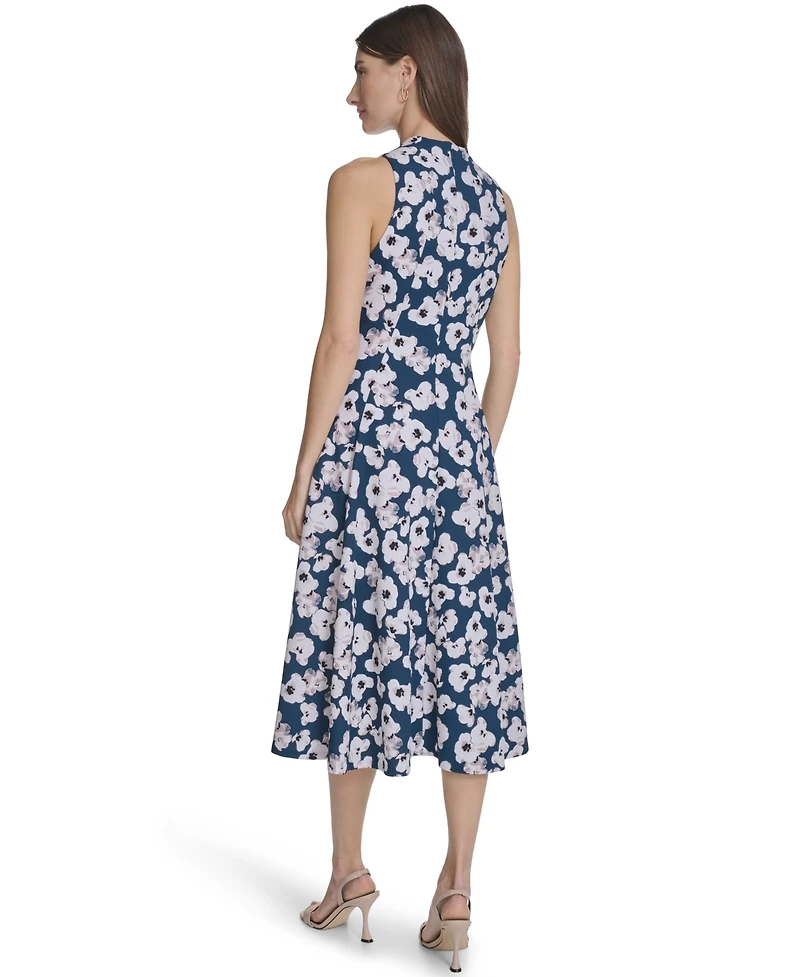 Calvin Klein Women's Printed V-Neck Midi Dress