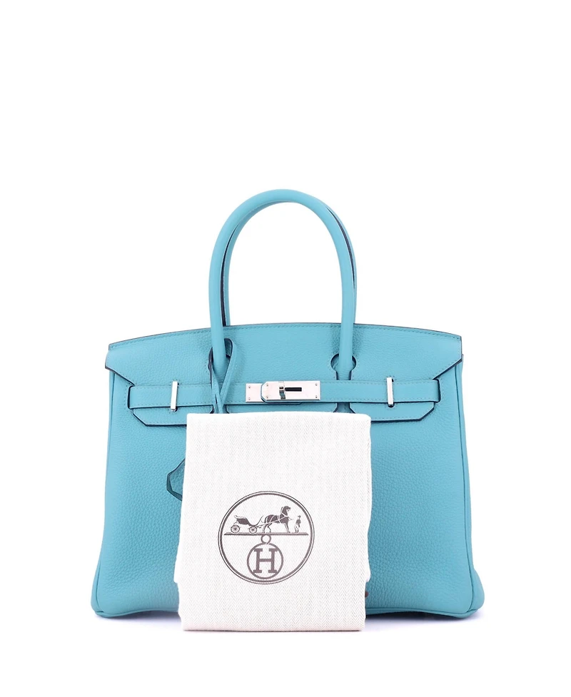 Pre-Owned HERMES Birkin 30 Handbag Blue Togo with Palladium Hardware
