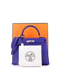 Pre-Owned HERMES Kelly 28 Handbag Blue Epsom with Brushed Palladium Hardware