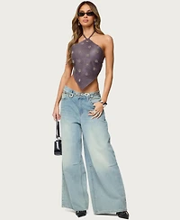 Edikted Women's Shila Studded Faux Leather Backless Top