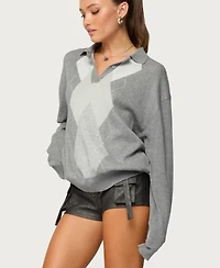 Edikted Women's Kati Argyle Oversized Polo Sweater