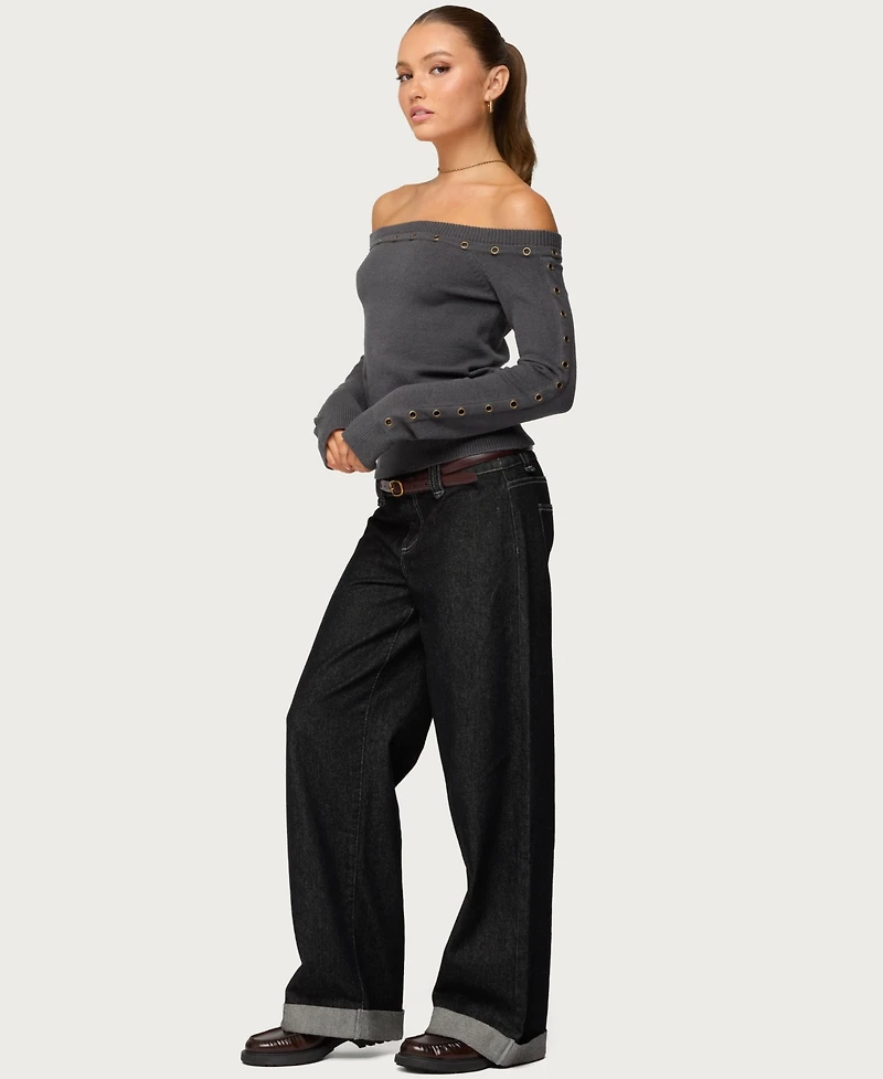 Edikted Women's Morgen Grommet Off Shoulder Knit Top