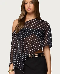 Edikted Women's Sheer Chiffon Asymmetric Polka Dot Poncho