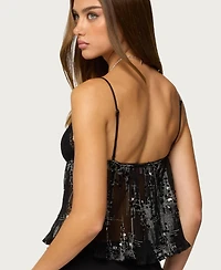 Edikted Women's Sequin Sheer Mesh Babydoll Top