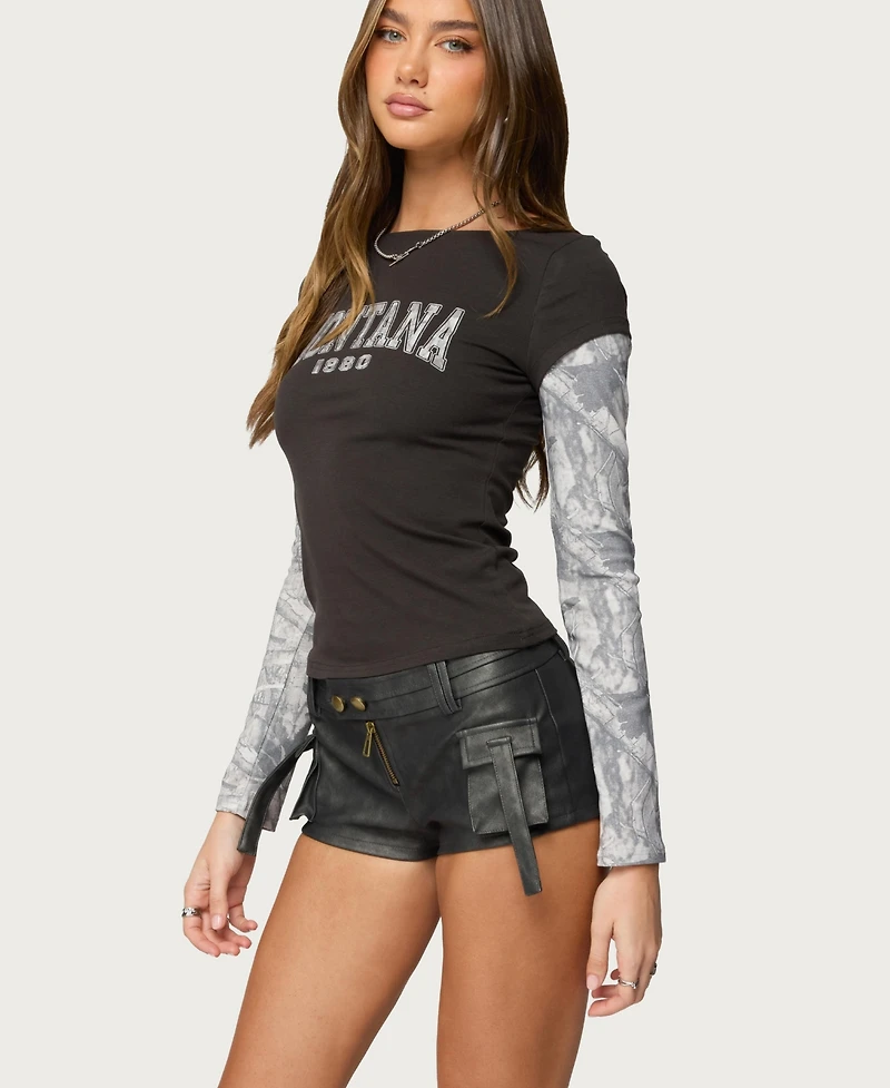 Edikted Women's Layered Camo Long Sleeve T Shirt