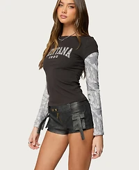 Edikted Women's Layered Camo Long Sleeve T Shirt