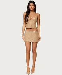 Edikted Women's Jenny Beaded Mesh Boned Top