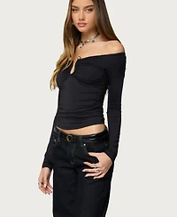 Edikted Women's Halle Curved U Off Shoulder Top