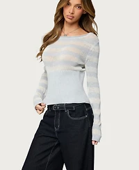 Edikted Womens Cornella Boat Neck Striped Knit Sweater
