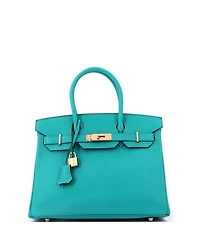 Pre-Owned HERMES Birkin 30 Handbag Blue Epsom with Gold Hardware